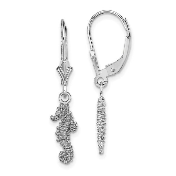 Kazi Luxury 14K White Gold 3-D Seahorse Leverback Earrings